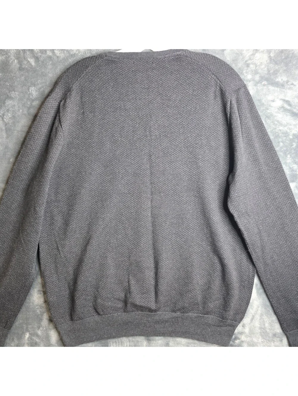 Polo Ralph Lauren Sweater Men Large Pima Cotton V-Neck Herringbone Gray Charcoal